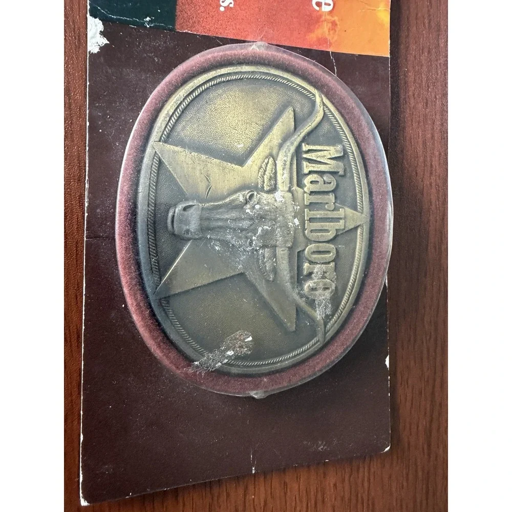 Vintage Solid Brass Marlboro Longhorn Belt Buckle New In Package Vintage Advert